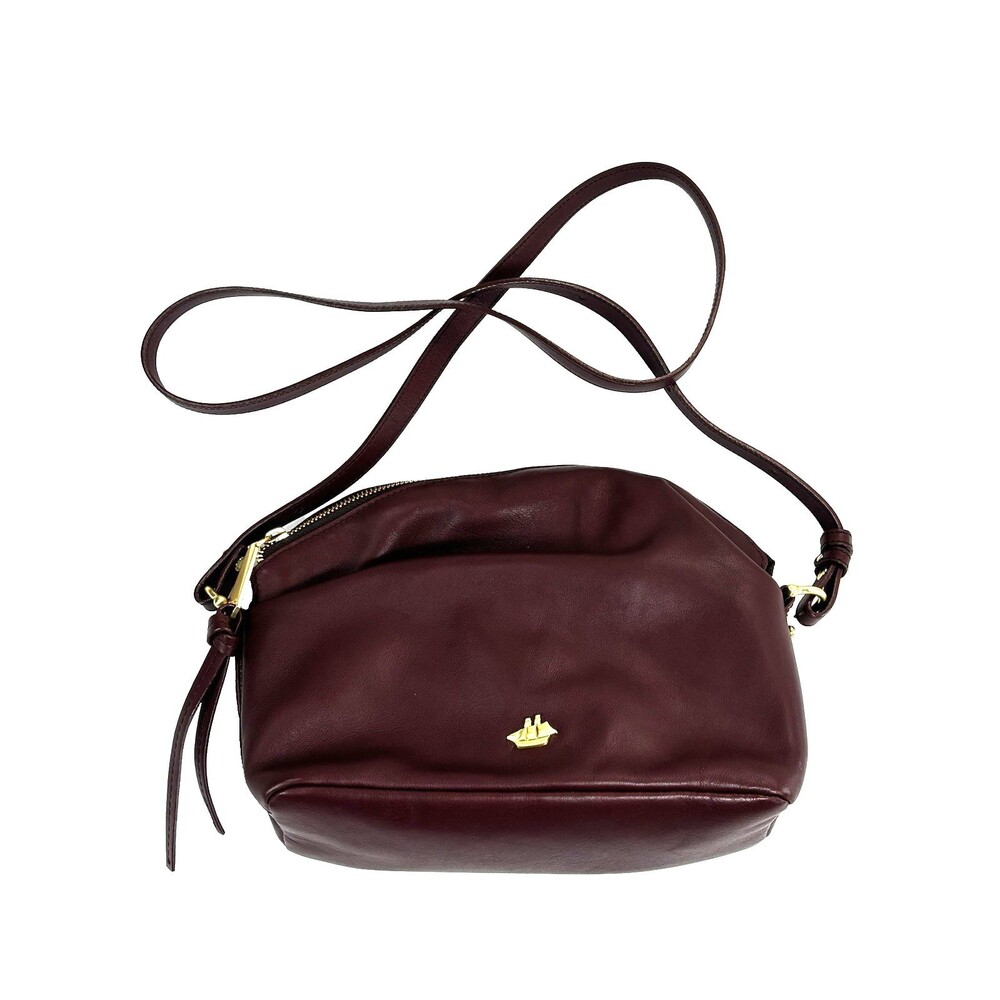 Vintage Brahmin Bag Smooth Burgundy Leather Shoulder Purse Gold Sailboat Emblem